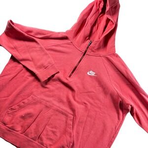 Nike Womens XL Coral 1/4 Zip Hoodie Big Back Logo Pullover Sweatshirt Pocket